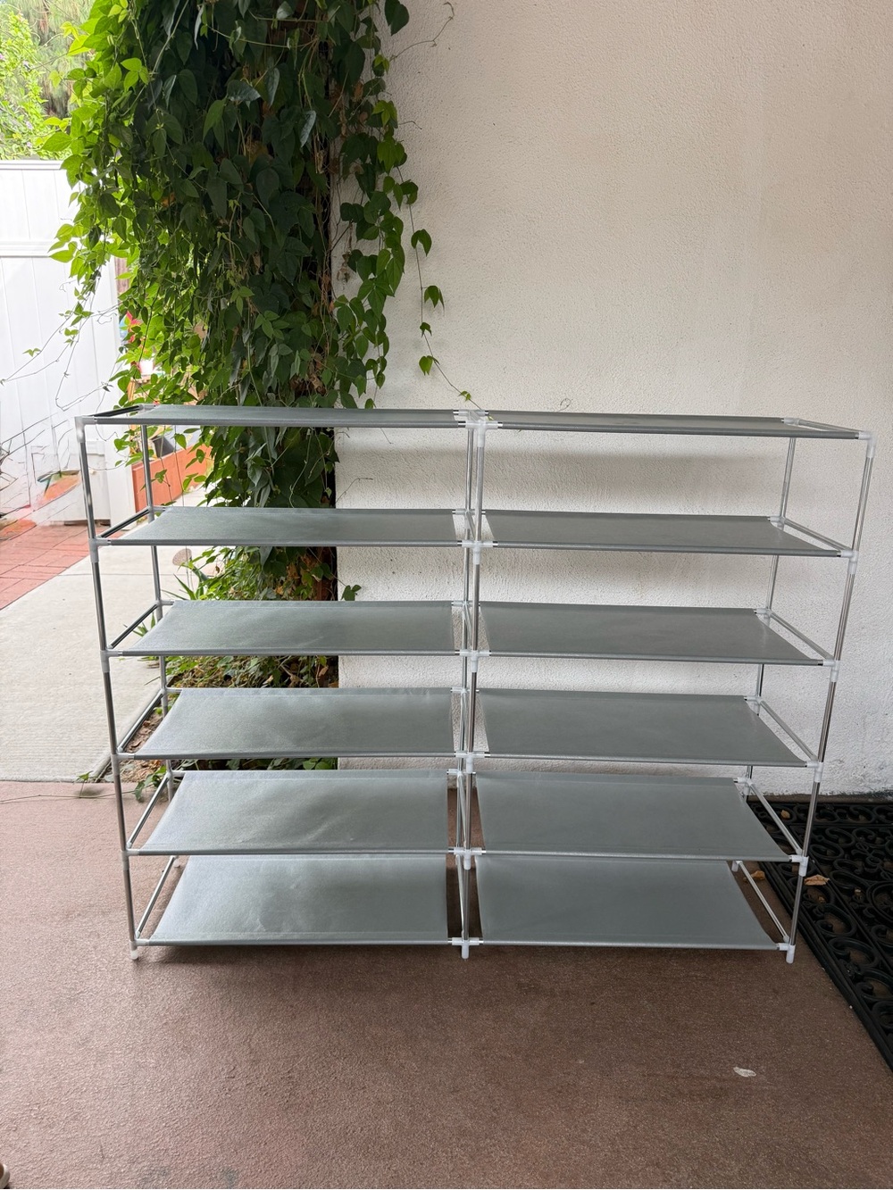 Gray/Silver Freestanding Metal & Fabric Shoe Rack Organizer 6 Tier